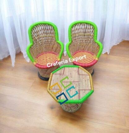 Bamboo Outdoor Sitting Chair Stools Furniture Set/ Bamboo mudha chairs with table for Garden / Terrace / Lawn / Living Room (Large Size -chairs /Medium -table ) - Image 2