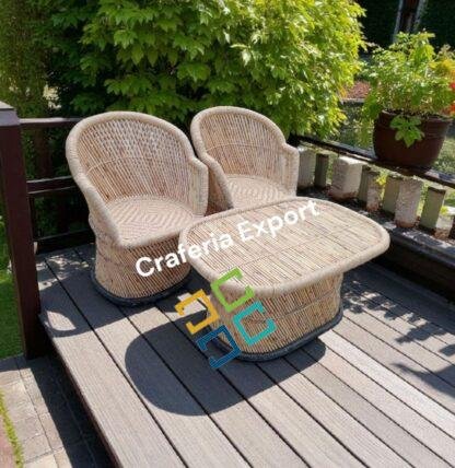 Natural Munj Bamboo Mudda Chairs with Table / Cane Armrest Chair table set for Lawn/ Balcony /terrace / Garden / Cafe/  Hotels (XL-size) - Image 4