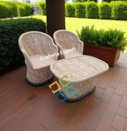 Natural Munj Bamboo Mudda Chairs with Table / Cane Armrest Chair table set for Lawn/ Balcony /terrace / Garden / Cafe/  Hotels (XL-size) - Image 3