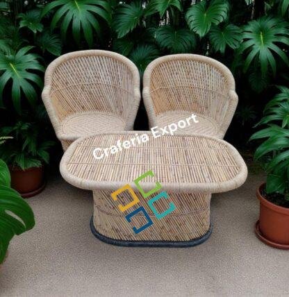 Natural Munj Bamboo Mudda Chairs with Table / Cane Armrest Chair table set for Lawn/ Balcony /terrace / Garden / Cafe/  Hotels (XL-size)