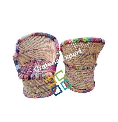 Bamboo Mudda Multicolor Chair Stool / Outdoor Armrest Chairs Mudda Set for Living Room / Restaurants / Hotels/  Events ( 2 XL chair  with Small Mudda) - Image 3