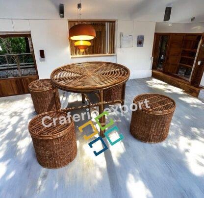 Cane Bamboo Round Bunai Table Set, Coffee Table with Stools Furniture Set for Home, Office, Balcony Sitting /Outdoor Indoor - Image 3