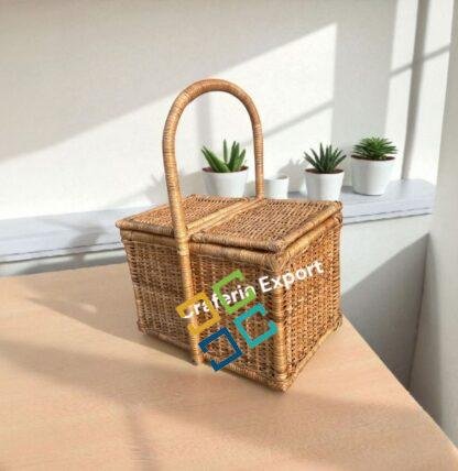 Rattan Wicker Picnic Basket | Cane Handle Storage Basket | Bamboo Closest Basket - Image 3