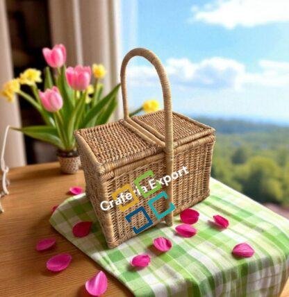 Rattan Wicker Picnic Basket | Cane Handle Storage Basket | Bamboo Closest Basket - Image 4
