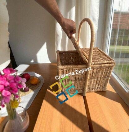 Rattan Wicker Picnic Basket | Cane Handle Storage Basket | Bamboo Closest Basket - Image 6