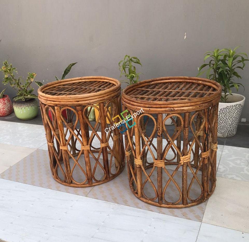 Antique Round Cane Stool For Living Room, Hotel, Restaurants etc(Set of 2)