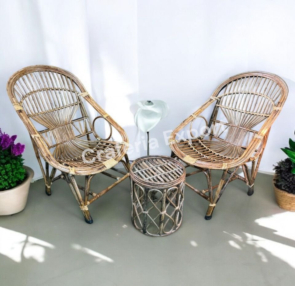 Cane Chairs with Stool | Outdoor Furniture Bait Kursi with Stool for Balcony, Garden Furniture Set