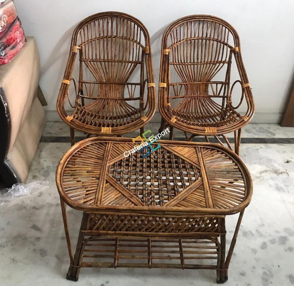 Handmade Natural Cane Chairs Table Set for Outdoor Indoor