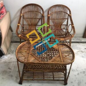 Handmade Natural Cane Chairs Table Set for Outdoor Indoor