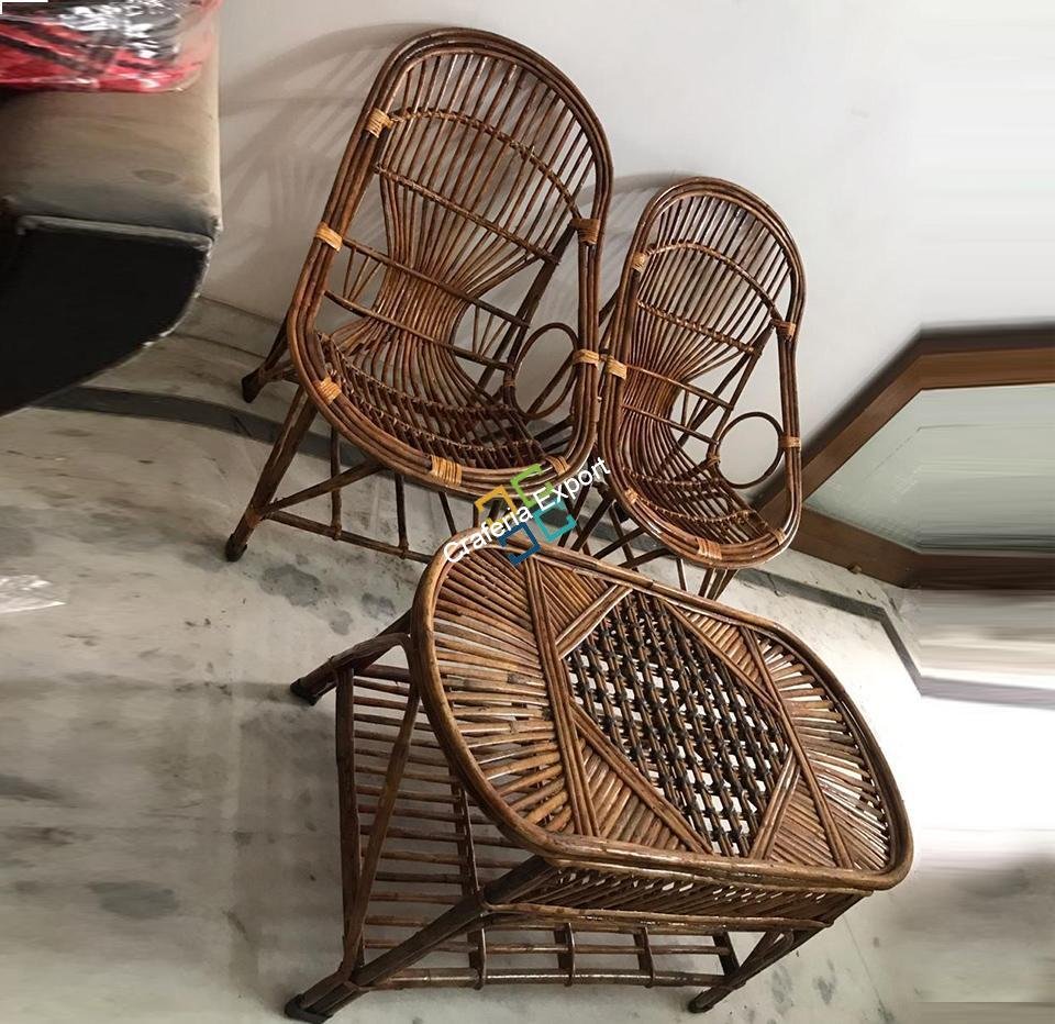 Handmade Natural Cane Chairs Table Set for Outdoor Indoor