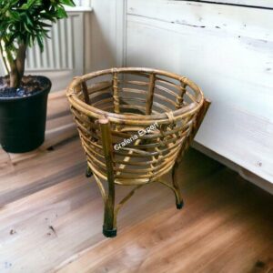Cane bamboo single planter stand for balcony, living room décor