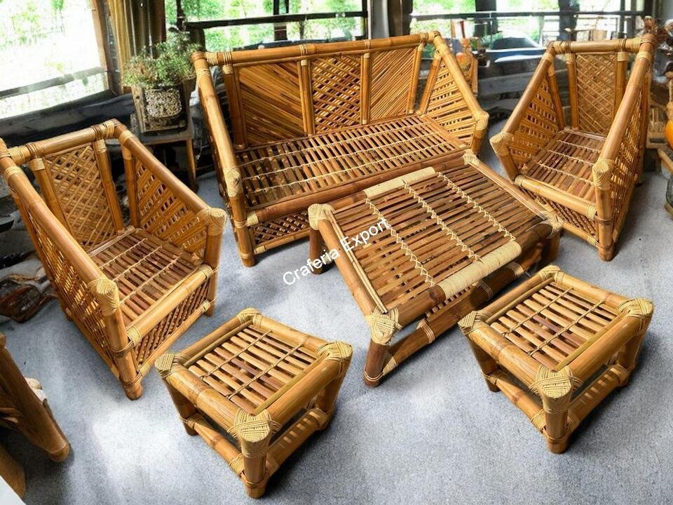 Eco-friendly Bamboo Chair table sofa furniture set for living room, café, restaurant, office- natural brown color