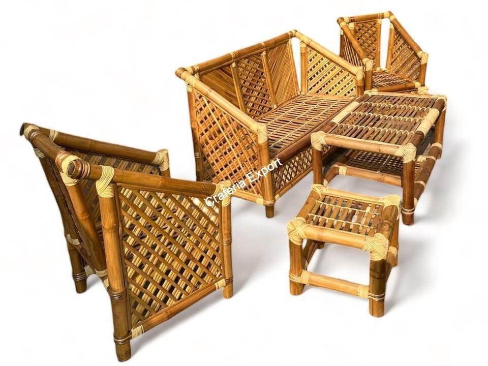 Eco-friendly Bamboo Chair table sofa furniture set for living room, café, restaurant, office- natural brown color