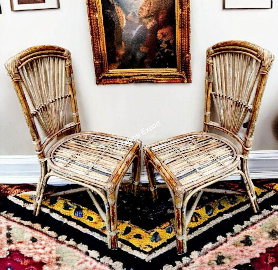 Rattan cane wicker chair for indoor outdoor sitting home, cafe , office , living room -  set of 2(Brown color)