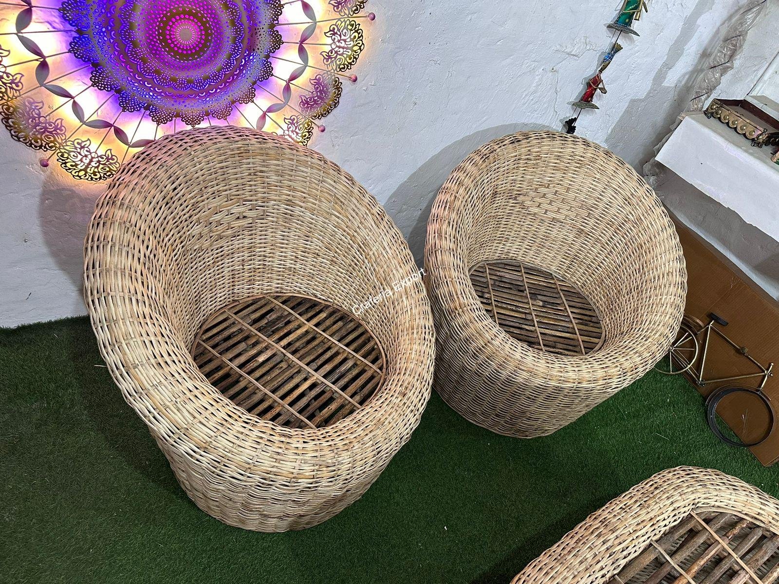 Rattan Cane Apple Shape Sofa Chair set  | Bamboo Sofa Chairs set of 2