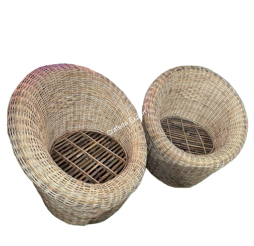 Rattan Cane Apple Shape Sofa Chair set  | Bamboo Sofa Chairs set of 2