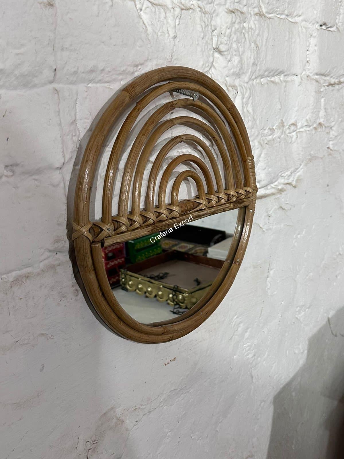 Wall Mirror Bamboo | Round Cane Rattan Mirror | Wall Hanging Mirror
