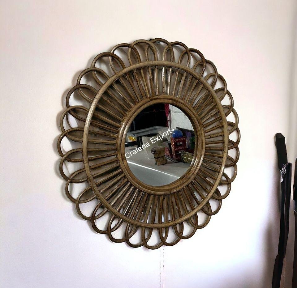 Bamboo Wall Mirror | Rattan Wall hanging Mirror for Wall Decoration for living room/Bathroom/Office/Cafe