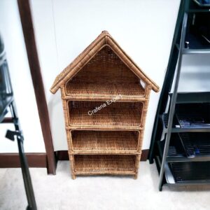 Hut Shaped Bamboo Cane Rattan Rack with 4 Shelves/Book/Shoes Rack- Multipurpose Use