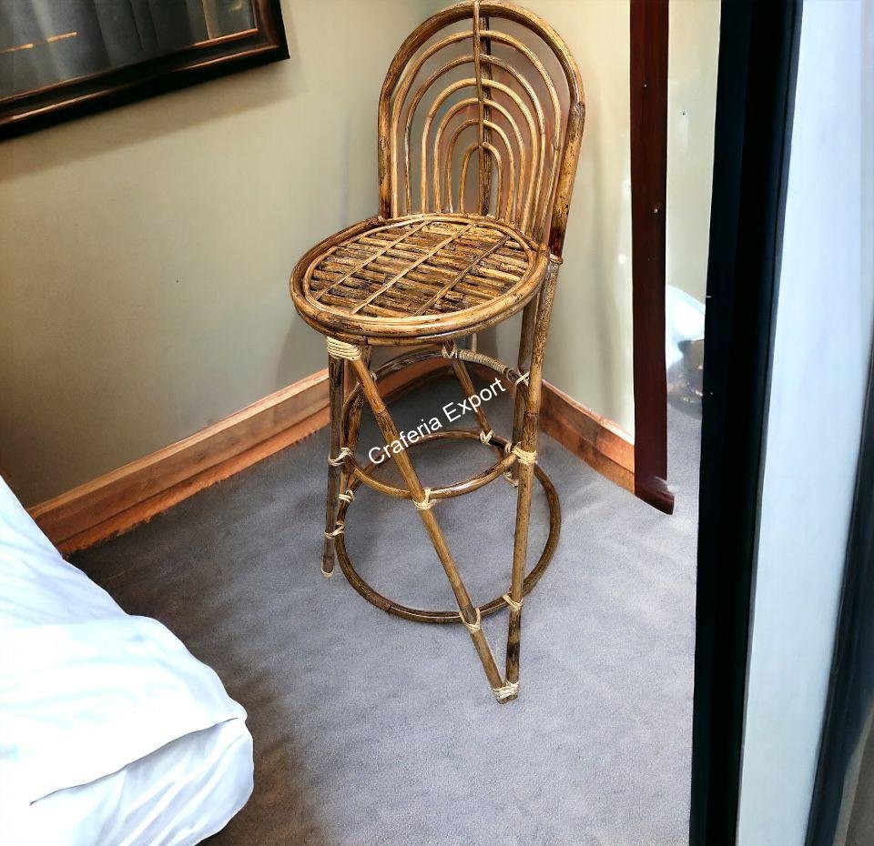 Rattan Cane Bar Chair with Backrest/ Bamboo Bar stool for Home/ Restaurants / Cafe/Hotels