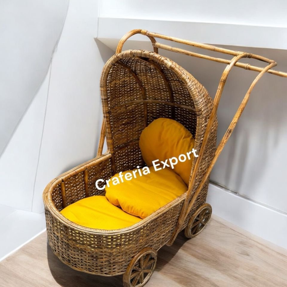 Cane Wicker Baby Stroller for Newborn Photoshoot & Photography, Events & Home Decor