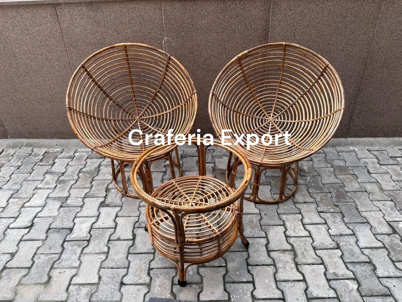 Cane Round Relaxing Chairs Table Set for Home, Cafe, Events & Hotels | Comfortable Round Cane Chair for Indoor–Outdoor Seating