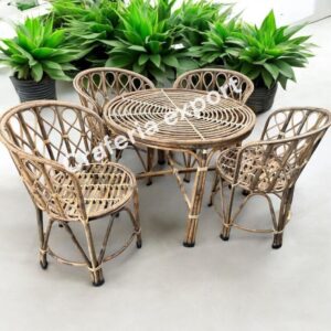 Mudda Bamboo Cane Dining Table Set 4 seater | Outdoor Bait Kursi Set Living Room/ Cafe/Hotel