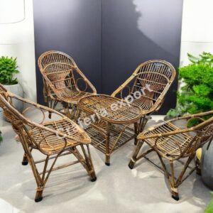 Cane 4 Chair Set with Table | Bamboo Cane Chair furniture Set | Kursi Garden Furniture Set