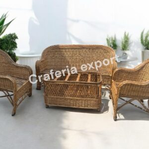 Cane Sofa Set | Bunai Cane Three Seater Sofa with Sofa Chairs Set | Rattan Cane Sofa Set