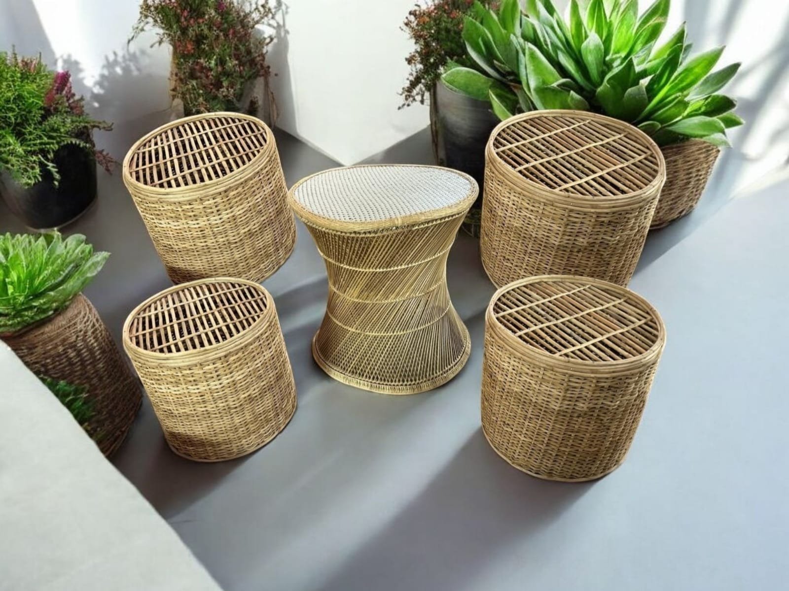 Cane Bunai Coffee Table Stool For Restaurant Cafe Use | Bamboo Muda stools for indoor outdoor /balcony cafe stools