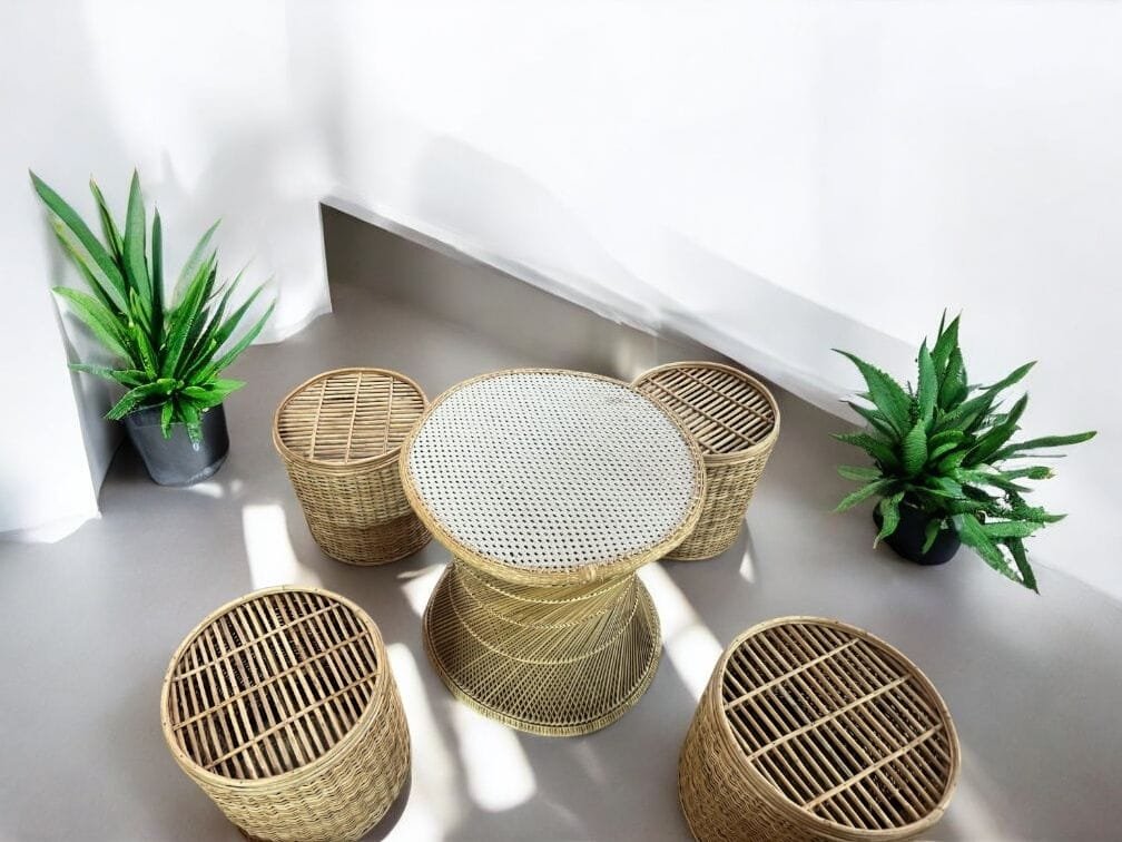 Cane Bunai Coffee Table Stool For Restaurant Cafe Use | Bamboo Muda stools for indoor outdoor /balcony cafe stools