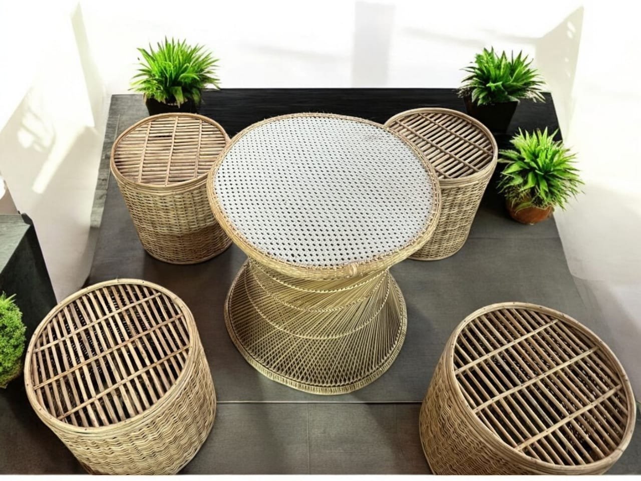 Cane Bunai Coffee Table Stool For Restaurant Cafe Use | Bamboo Muda stools for indoor outdoor /balcony cafe stools