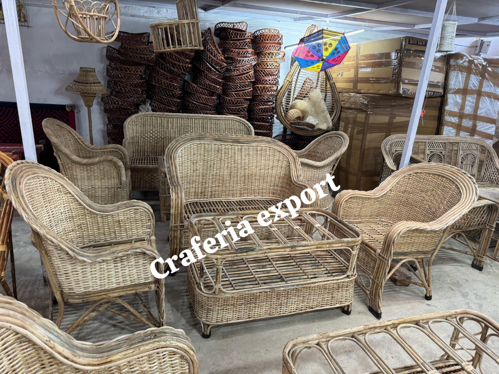 Cane 2 Seater Sofa Set with Half Bunai | Handcrafted Rattan Sofa with Chairs Table Set for living room, balconies , and studios