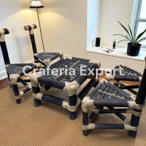 Brown Bamboo Chairs Table Set for Home /Balcony/Hotel | Triangle Chairs Set of 5