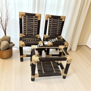 Bamboo Chairs Table Set | Brown Bamboo 2 Chair with Table Set Indoor Outdoor (Set of 3)