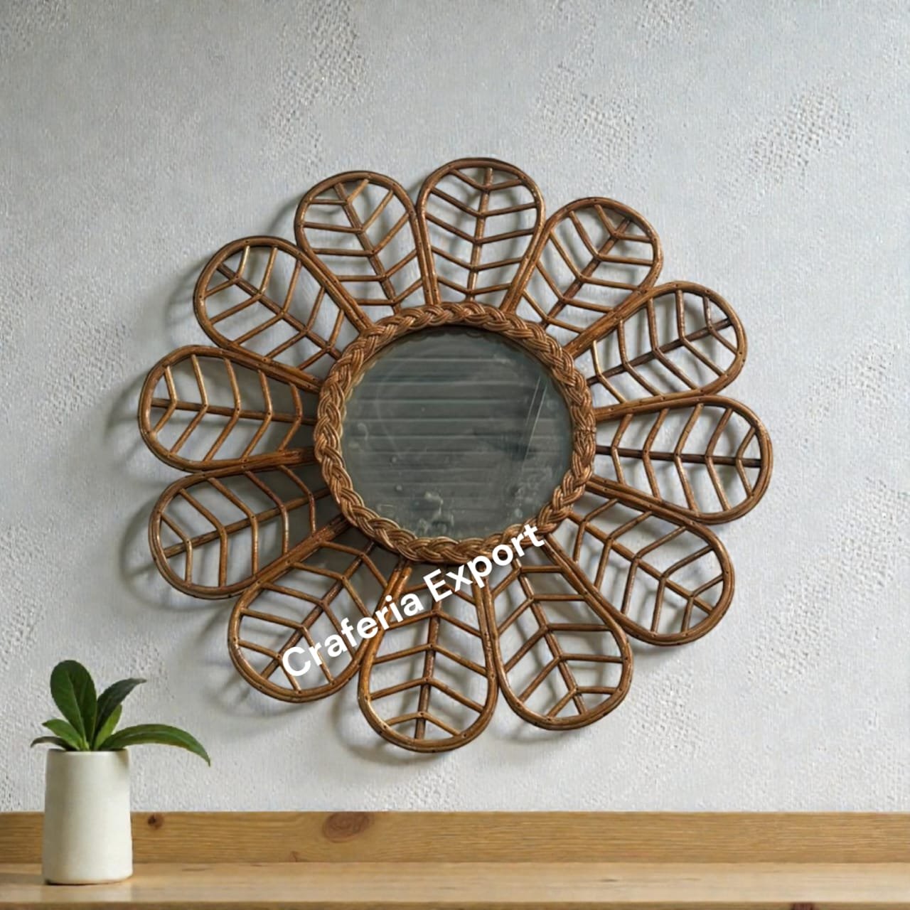 Cane Mirror for Living Room, Bathroom, Bedroom, Home and Office (Boho Floral)