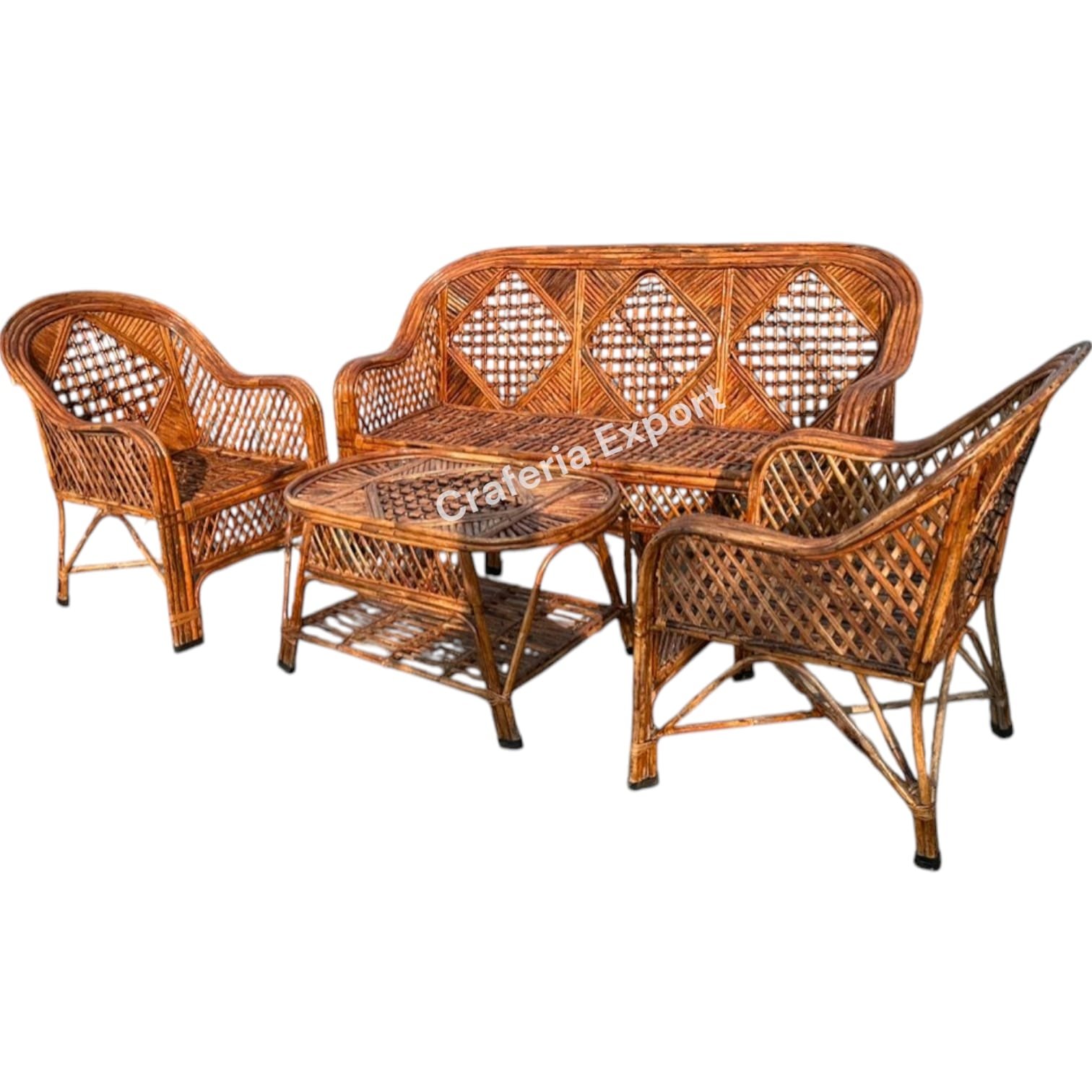 Cane Three Seater Sofa Set with Two Sofa Chairs and Table | Rattan Sofa Set for Indoor /Outdoor