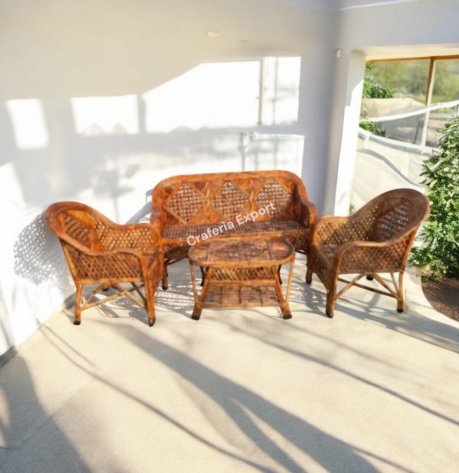 Cane Three Seater Sofa Set with Two Sofa Chairs and Table | Rattan Sofa Set for Indoor /Outdoor