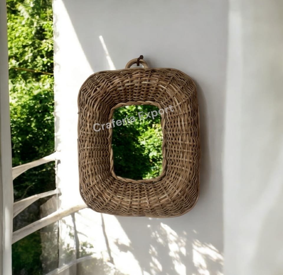 Cane Mirror Vintage Mounting Hooks Wall Mirror