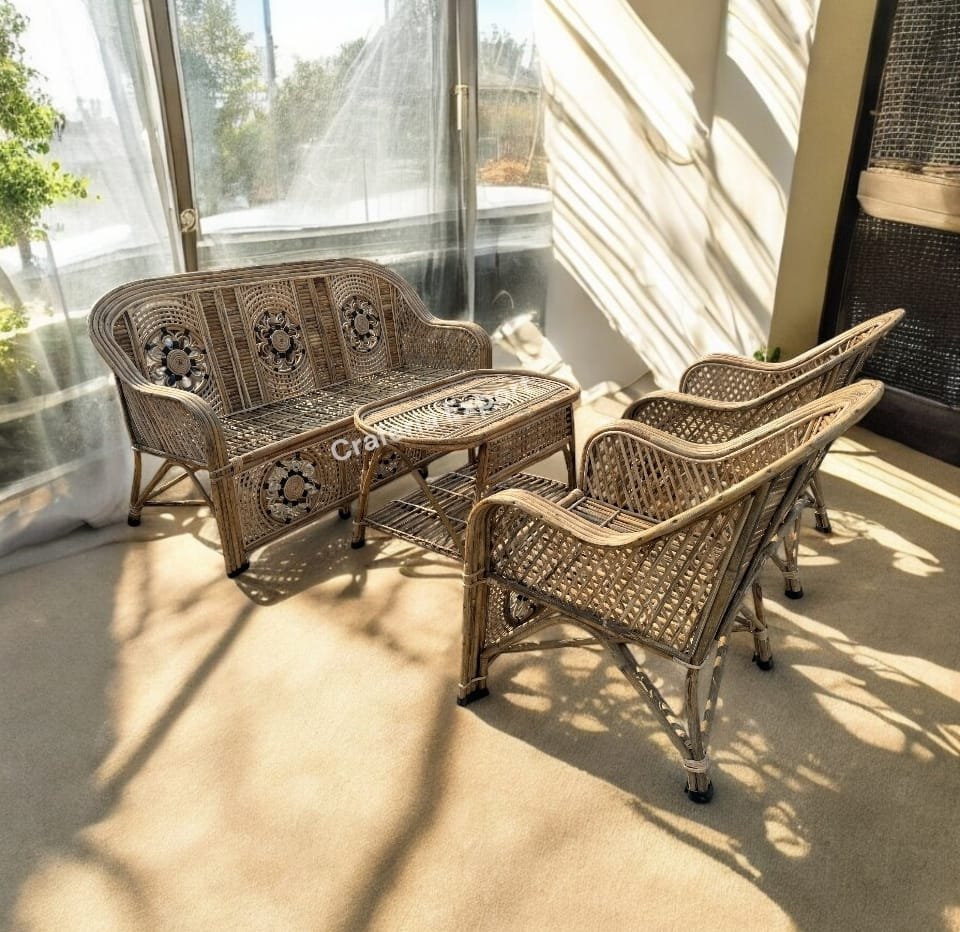 Natural Cane Sofa Furniture set with table for indoor and outdoor