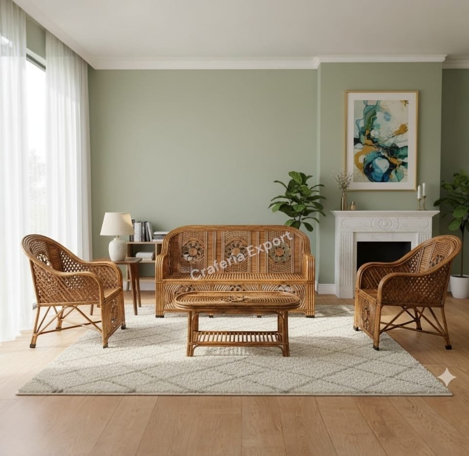 Natural Cane Sofa Furniture set with table for indoor and outdoor