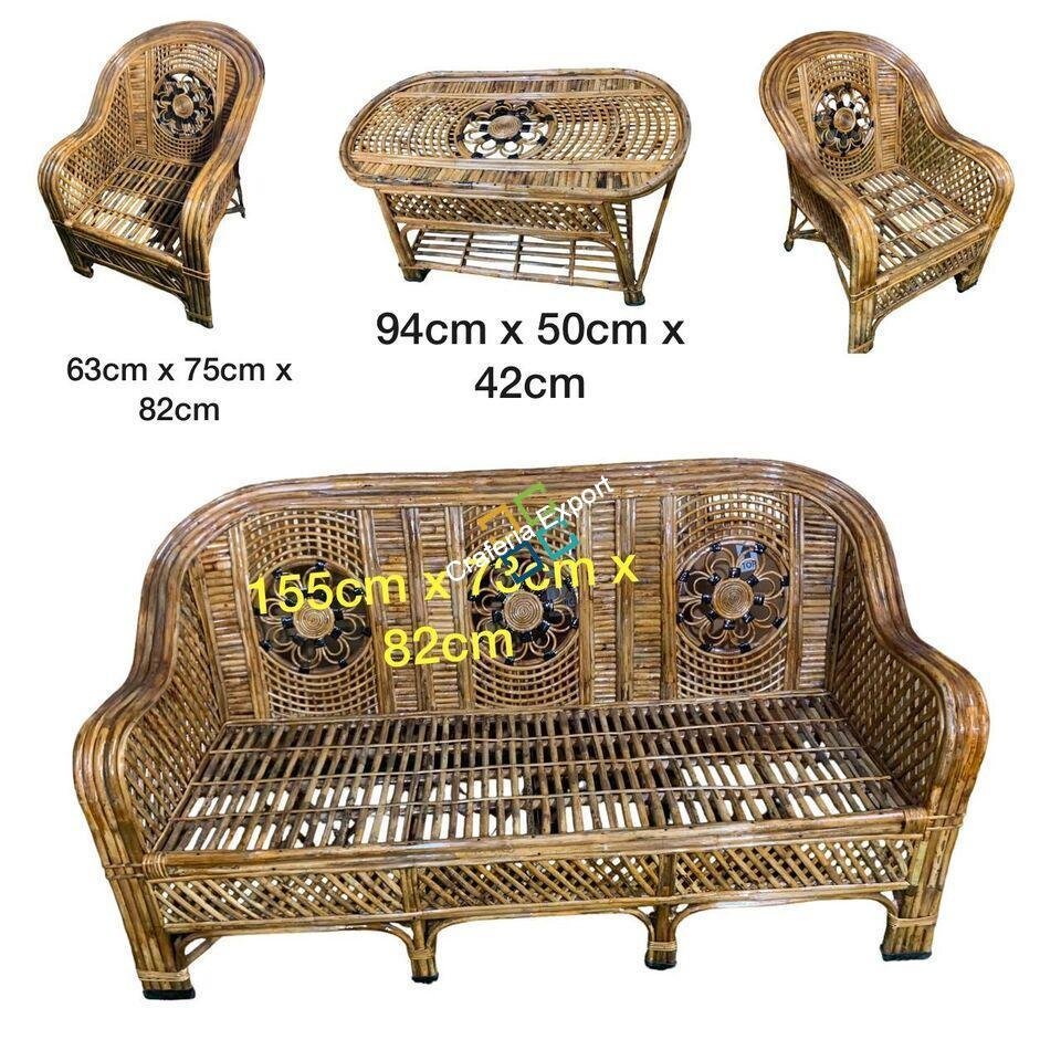 Natural Cane Sofa Furniture set with table for indoor and outdoor