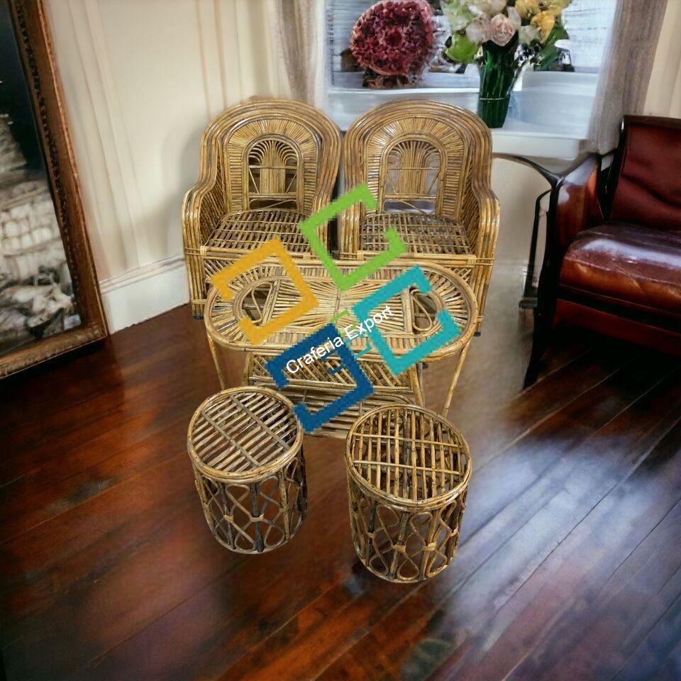 Cane Rattan Sofa Chairs with Table and Stools for Balcony | Garden | Livingroom | Indoor & Outdoor