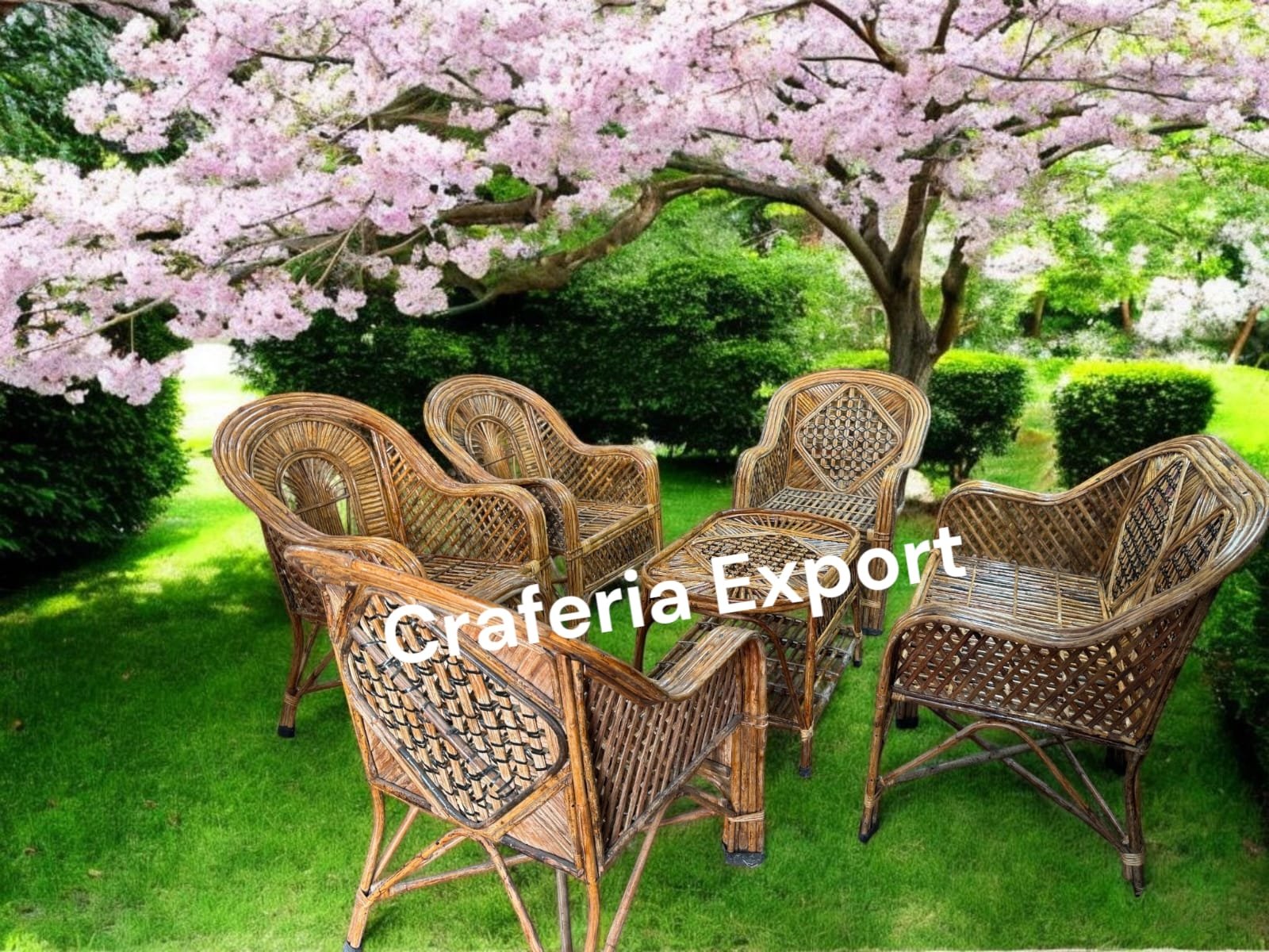 Cane Sofa Chairs Table Set | Bamboo Chair Premium Cane Sofa Set with Table for Home, Office, Living Room, Balcony, Garden, Indoor & Outdoor