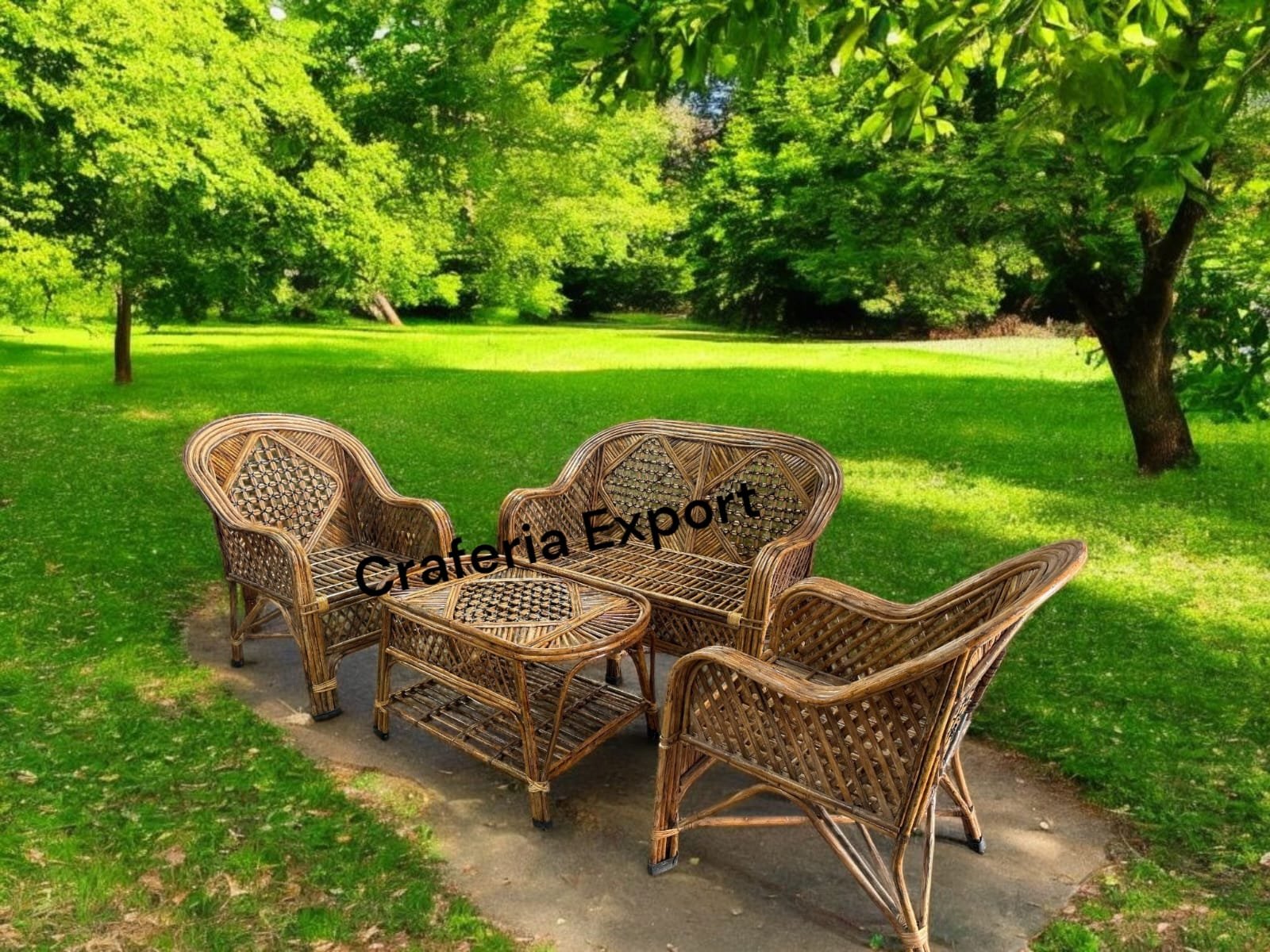 Cane 2 Seater Sofa Chairs Table Set for Home | Office | Living Room | Balcony