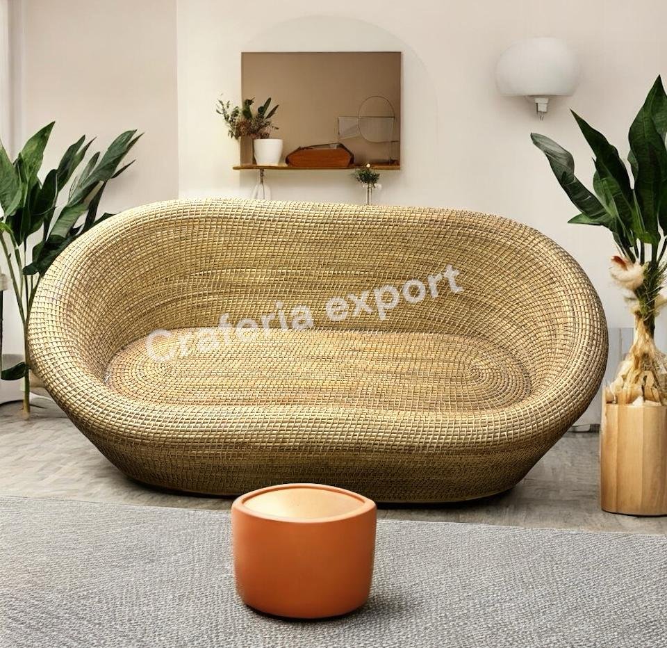 Designer Cane Apple Three seater Sofa with Chair table set | Bamboo Rattan Apple five Seater Sofa chair table furniture set | Cane Buani 3 seater sofa chairs table set for garden, living room, cafe bar hotel