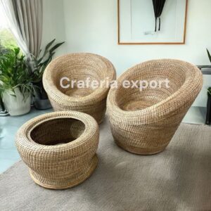 Bamboo Cane Apple Sofa Chairs table Set | Cane Bunai Apple Chairs with Coffee table set | Rattan Chairs set for lawn , Baclony , Garden , Cafe , Hotels indoor outdoor ( Set of 3)
