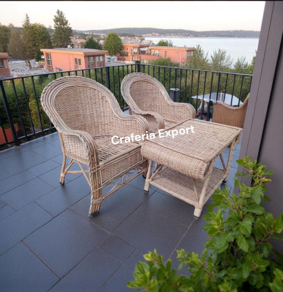 Cane Sofa chairs with coffee table set furniture | Bamboo Bunai Sofa chairs set for indoor outdoor sitting /Cane Apple Chairs set ( set of 3)