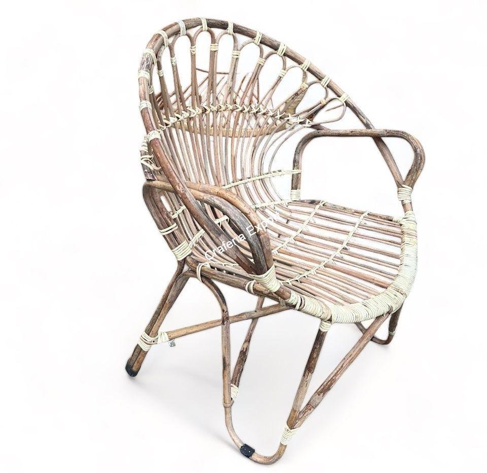 Bamboo Cane Chair for home | office | Balcony Garden | Armrest wicker rattan chair - set of 2