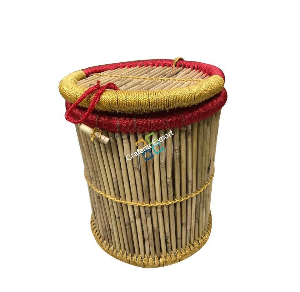 Bamboo Handmade Round Shape Multi-use Basket for Storage,Gift Hamper, Laundry With Lid